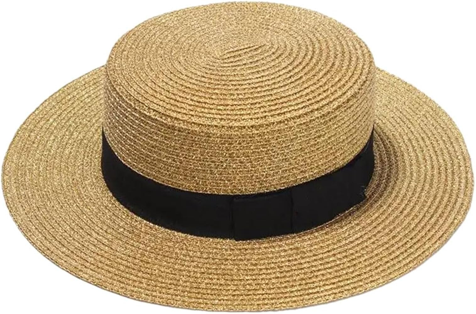 Women’S Sun Fedora Hat With Shiny Gold Braided Detail Retro Style Straw Sunshade Hat | Amazon (US)