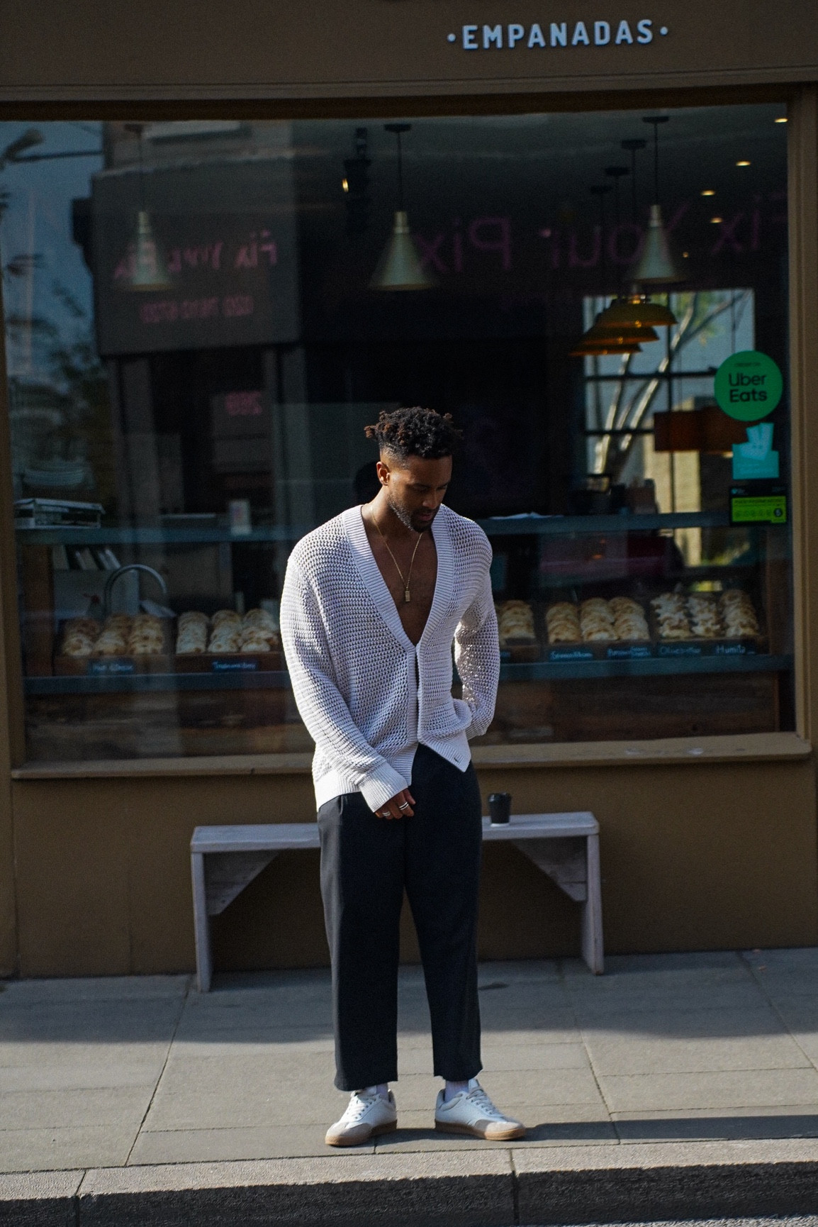 Men's fashion, smart casual look, Men's fashion, COS, knitwear, men's black trousers, Allsaints, smart trousers, men's outfit inspo, Spring fashion, transitional outfit, men's styling, silver accessories, trainers, street style, men's cardigan 

#LTKmens #LTKspring #LTKeurope