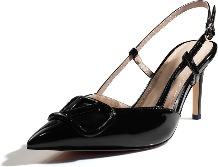 Women Heeled Slingback Sandals Closed Pointed Toe Stiletto High Heels Slip-On Buckle Pumps Backle... | Amazon (US)