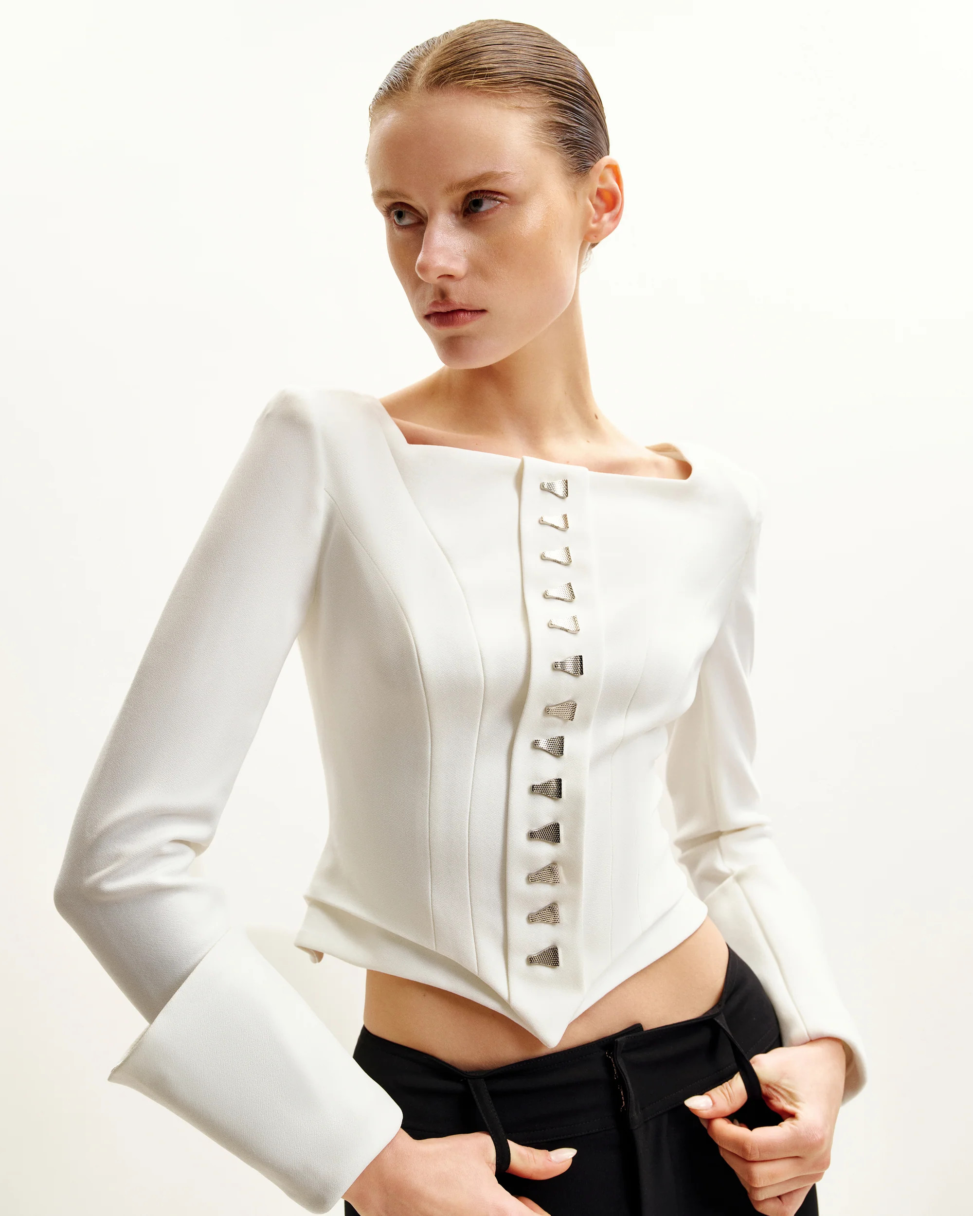 Lydia Corset-Inspired Blazer - White | JW PEI US