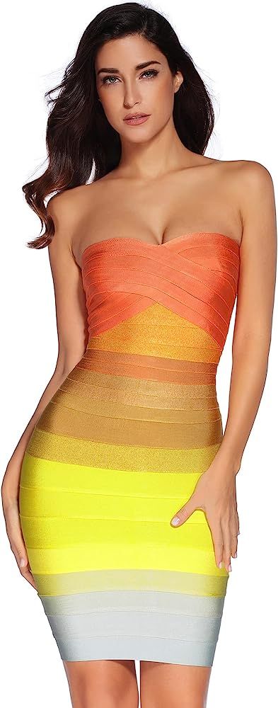 Women's Bandage Straless Dress Bodycon Rainbow Cocktail Party Dress | Amazon (US)