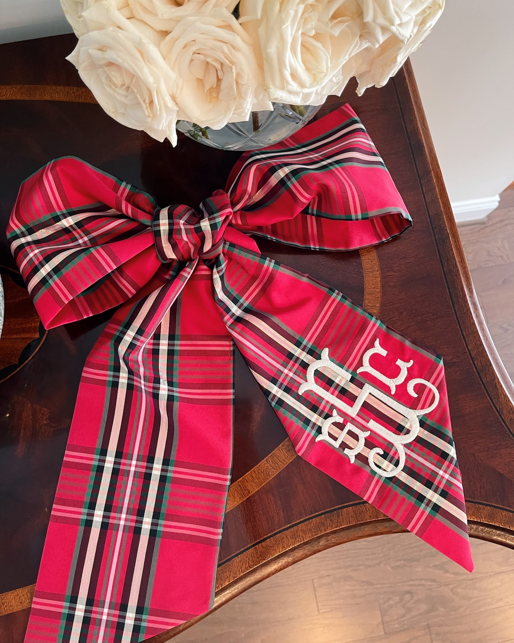 Plaid holiday wreath sash