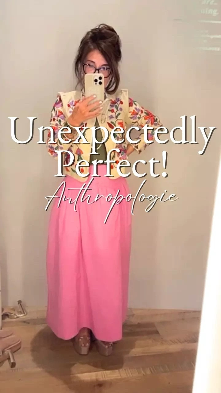 Fell head over heels for this adorable pink skirt from Anthropologie! 🌸💕 The elastic back is the perfect touch, making it comfy yet chic. Paired it with an olive green tank and a floral tweed jacket for a look that’s just chef’s kiss! Everyone in the store was loving this combo—seriously, it's a vibe! Whether with cowboy boots, white sneakers, or gold sandals, this outfit is ready to turn heads. Sometimes the best outfits come from unexpected pairings! ✨

#LTKTravel #LTKVideo #LTKWorkwear