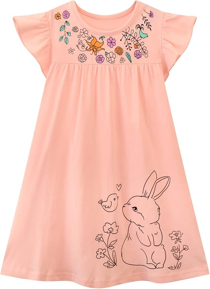 HILEELANG Little Girls Short Sleeve Dresses Easter Summer Cotton Casual Swing Twirly Sundress | Amazon (US)