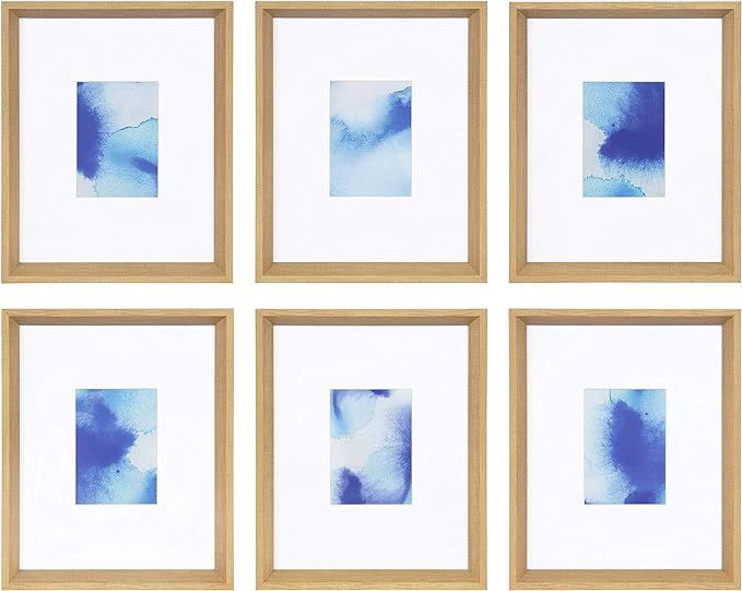 Kate and Laurel Calter Framed Under Glass Modern Abstract Watercolor Blue Art Prints, Natural Fin... | Amazon (US)