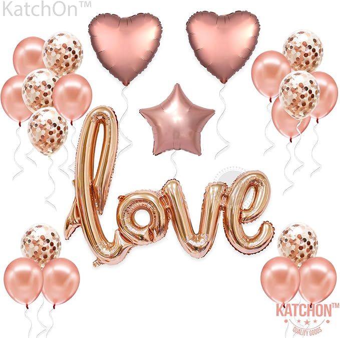 Real Rose Gold Love Balloons Confetti Kit - Rose Gold Confetti Balloons - Rose Gold Foil Heart Ba... | Amazon (US)