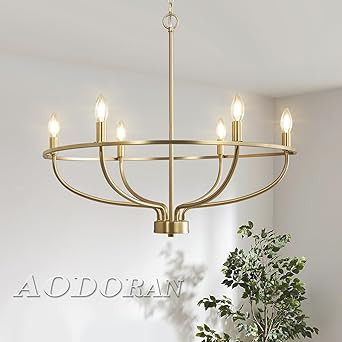 Aodoran Vintage Gold Chandelier 6-Light Dining Room Light Fixture Living Room Chandelier Lighting... | Amazon (US)