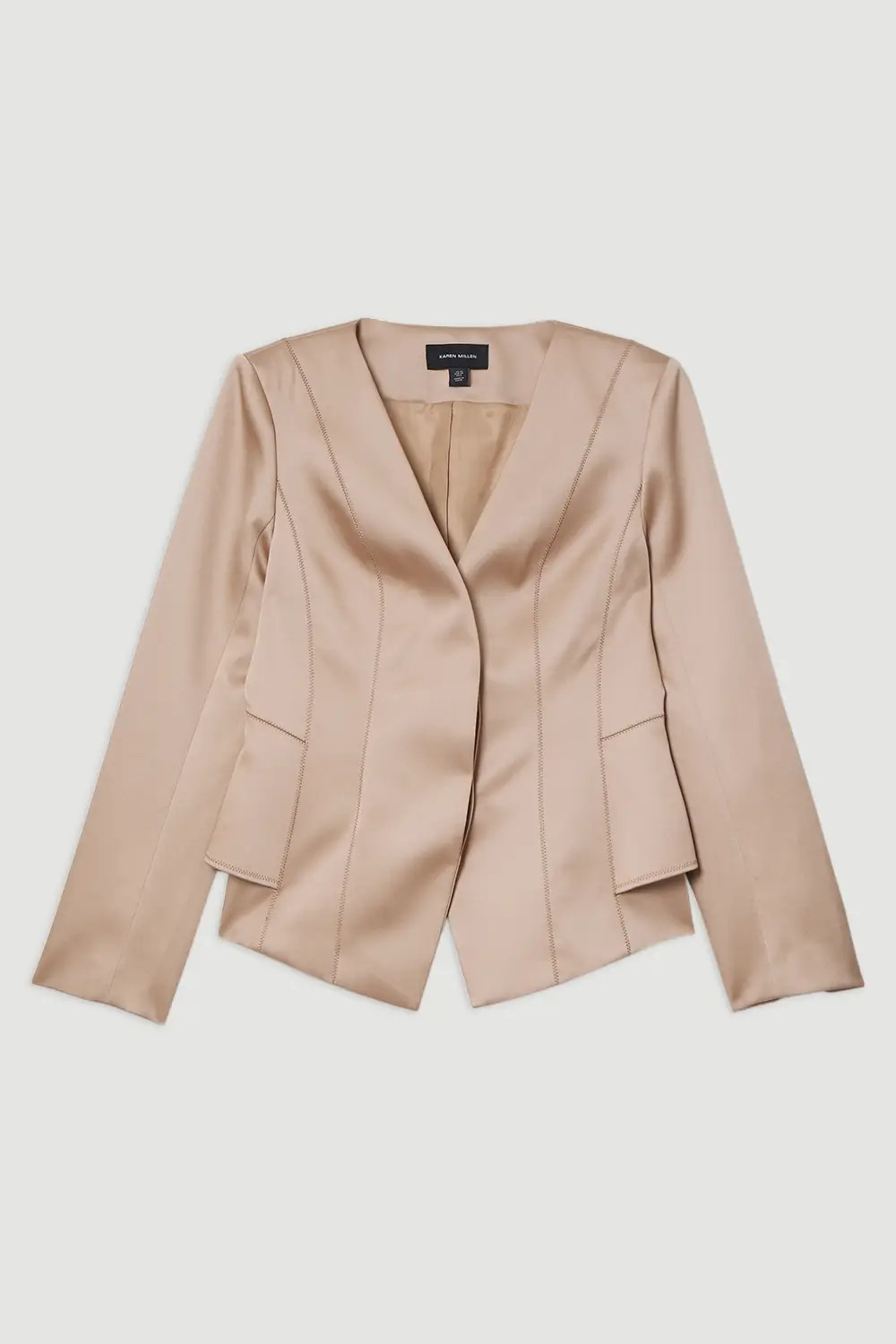 Structured Viscose Satin Stitch Detail Tailored Peplum Blazer | Karen Millen