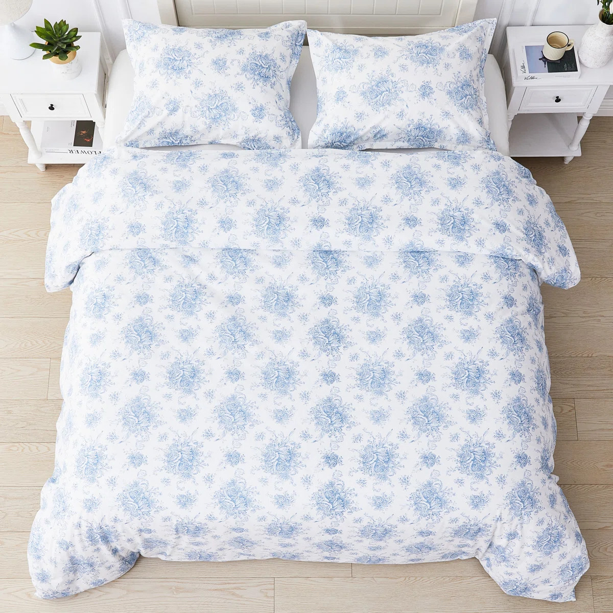 Floral Etching Percale Cotton Duvet Set | Wayfair North America
