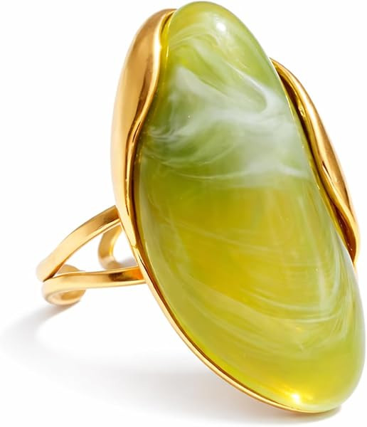 Mchic Colorful Chunky Statement Ring for Women: Boho Large Oval Acrylic Finger Ring Stainless Ste... | Amazon (US)
