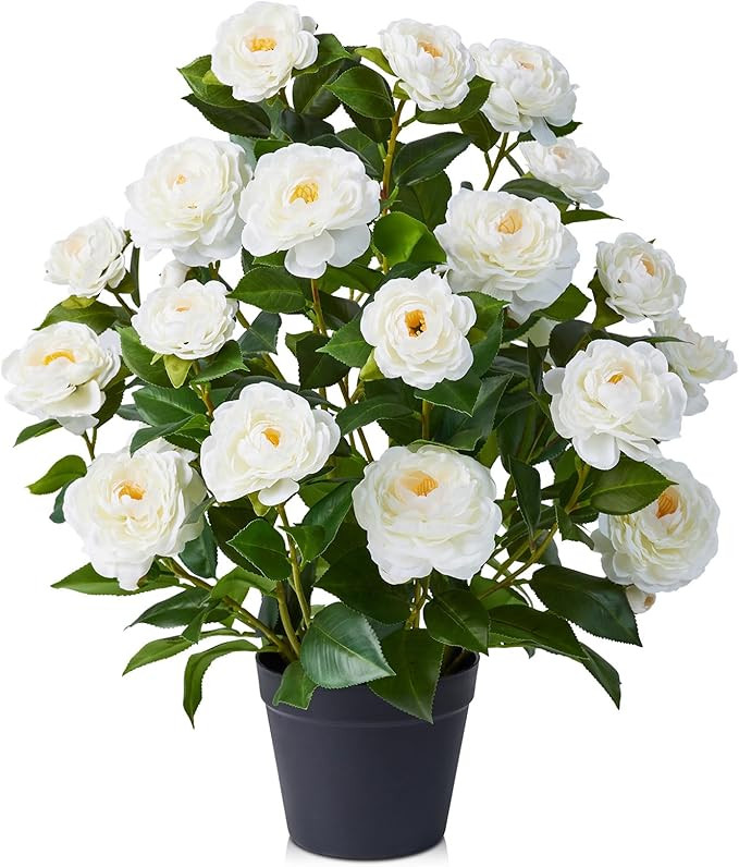 Artificial Camellia Tree,2Ft(24") UV Resistant Artificial Outdoor Flowers,Fake Tree with Silk Flo... | Amazon (US)