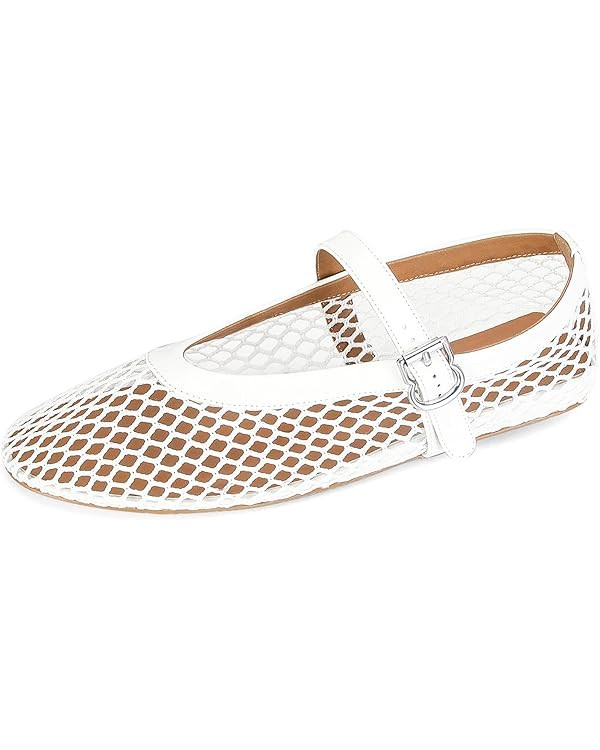 MICIFA Women's Mesh Ballet Flats Fishnet Ballerina Flats Buckle Strap Mary Jane Flats Causal Dail... | Amazon (US)