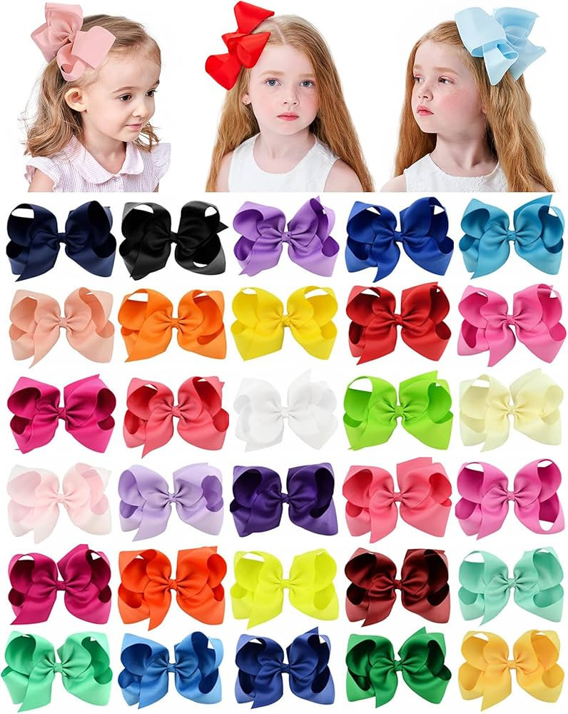 30PCS 6 Inch Hair Bows for Girls Hair Bows Alligator Clips Grosgrain Ribbon Bows for Girls Big Bo... | Amazon (US)