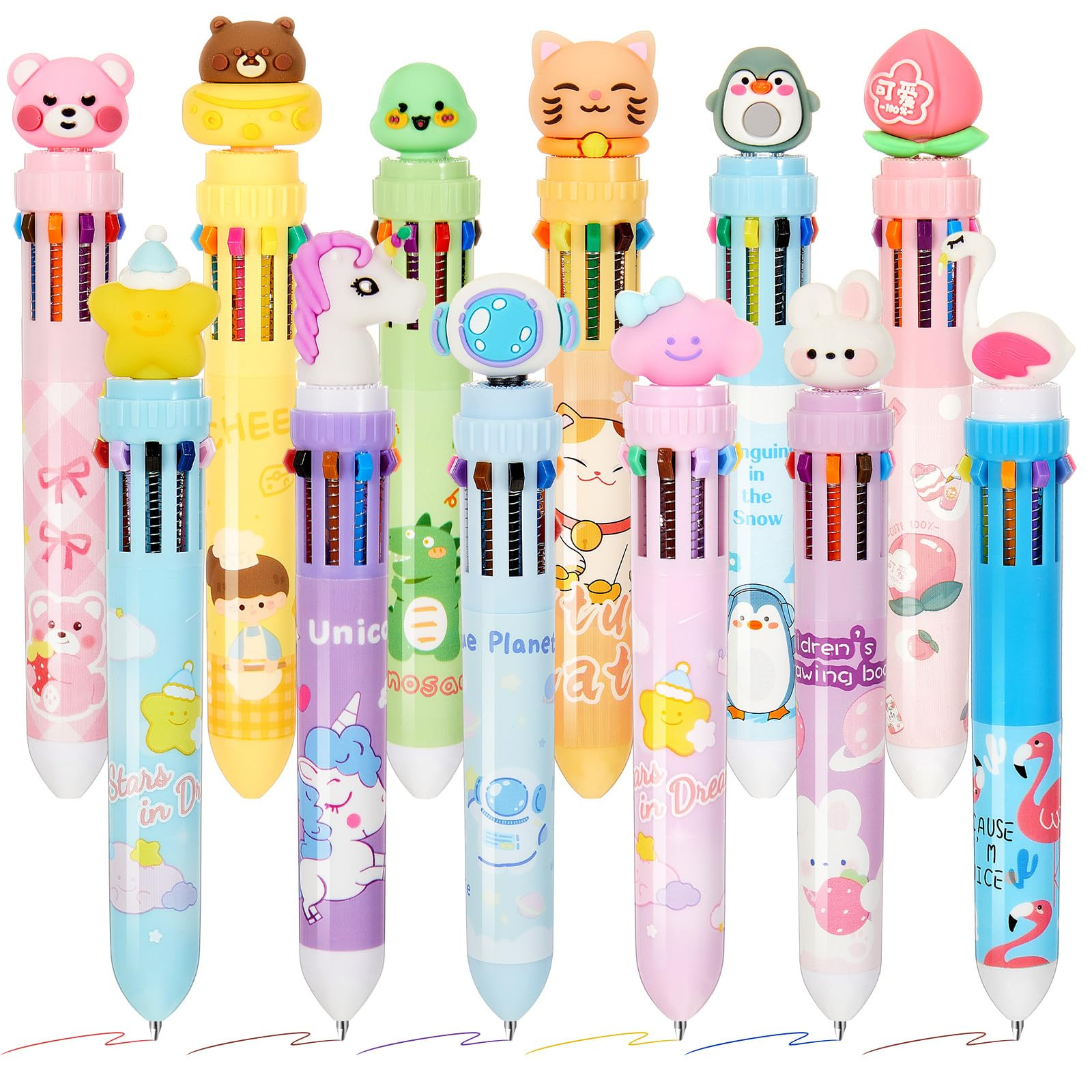 Kosiz 12 Pcs Multi Color Pens 10 in 1 Macaron Color Scheme Ballpoint Pens 0.5 mm Animals Ballpoin... | Amazon (US)