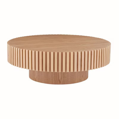 35.43" MDF Round Handcrafted Modern Drum Coffee Table with Pedestal Base and Multi-Functional Use | Target