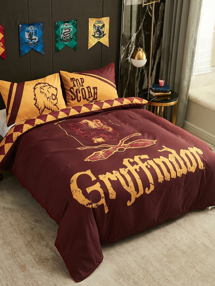 HARRY POTTER X SHEIN Letter & Animal Print Duvet Cover Set | SHEIN