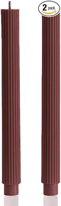 2 Pack | 10" Premium Unscented Ribbed Wick Taper Candles, Tall Ribbon Wax Dinner Unscented Modern... | Amazon (US)