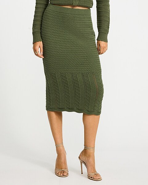 Cotton Pointelle High Waisted Midi Sweater Skirt | Express