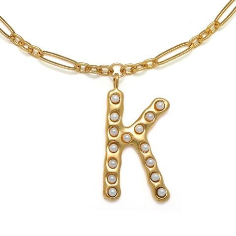 "K" Pearl Initial Talisman Necklace | Sequin