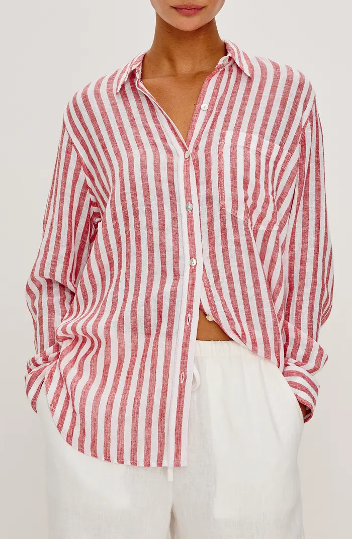 Giada Stripe Linen Blend Button-Up Shirt | Nordstrom
