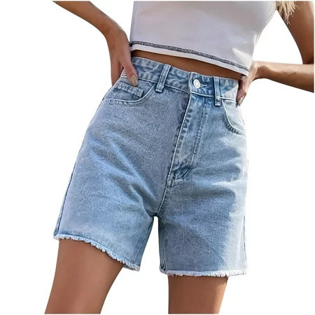 WMTBSRSW Denim Shorts for Women Bermuda High Waisted Trendy Stretchy Jeans Shorts Knee Length Loose Fit Summer Casual Long Shorts with Pockets | Walmart (US)
