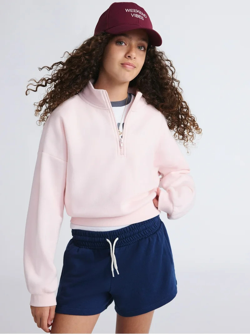 Weekend Academy Girls Fleece Quarter Zip Sweatshirt, Sizes 4-18 - Walmart.com | Walmart (US)
