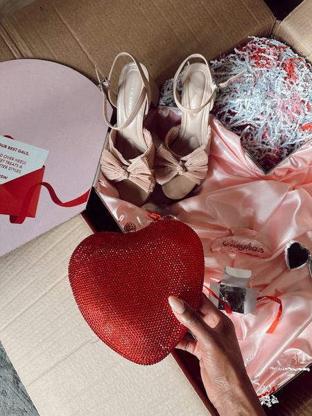 Valentine’s Day rhinestone heart clutch and bow heels 💌💋🌹❤️ 

#LTKGiftGuide #LTKshoecrush #LTKitbag