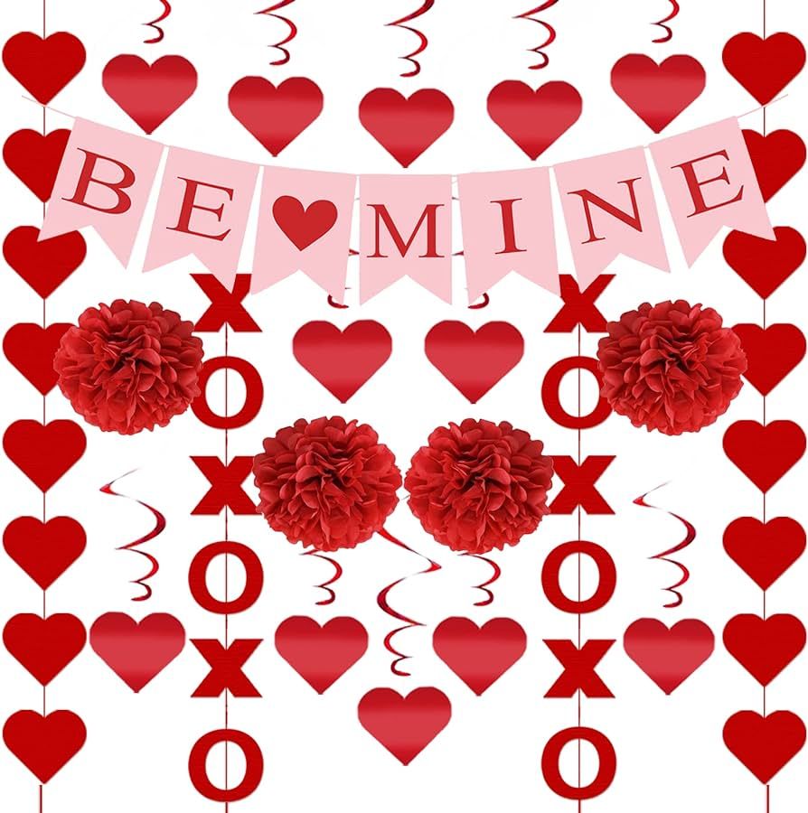 21Pcs Valentines Day Decorations Set Pre-Assembled Hanging Heart Swirls BE Mine Love Heart XO Gar... | Amazon (US)