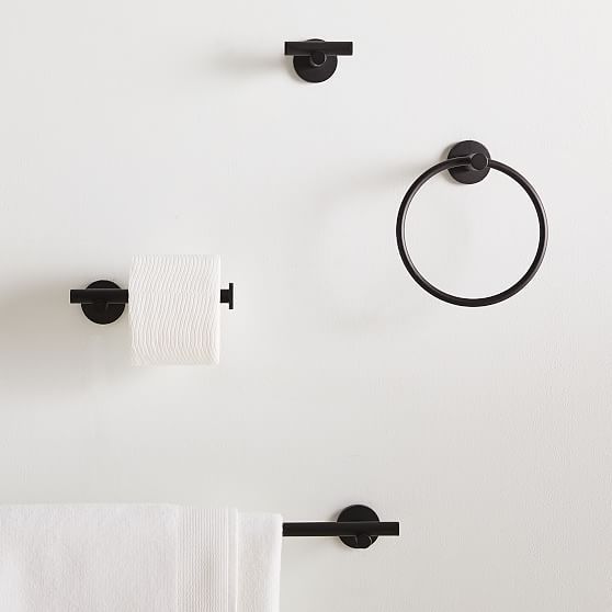 Modern Overhang Bathroom Collection, Tissue Holder, Towel Bar, Towel Hook, Towel Ring, Set of 4, Dark Bronze | West Elm (US)