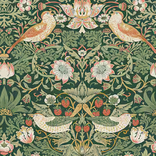 Graham & Brown William Morris At Home Strawberry Thief Rich Green Wallpaper 124234 - The Home Dep... | The Home Depot