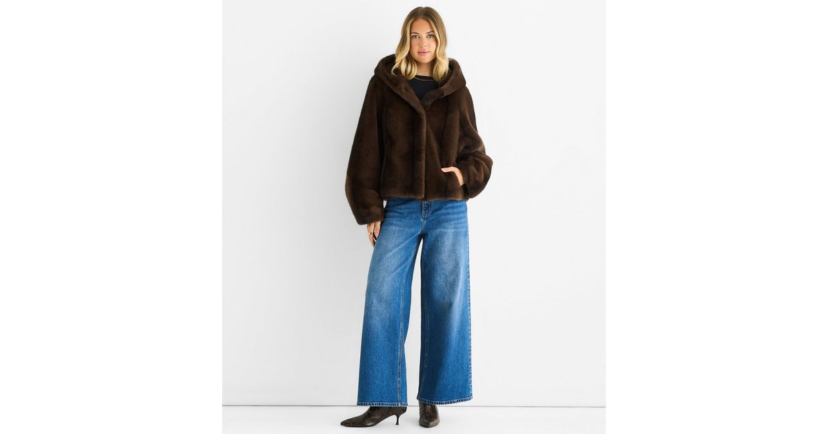 Gini London Mid Brown Faux Fur Hooded Jacket | New Look | New Look (UK)