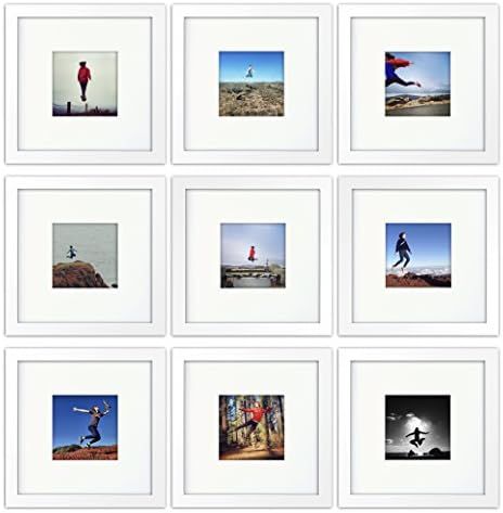 Tiny Mighty Frames 9-Set, Wood, Square, Instagram, Photo Frame, 4x4 (Mat), 8x8 (9, White) | Amazon (US)