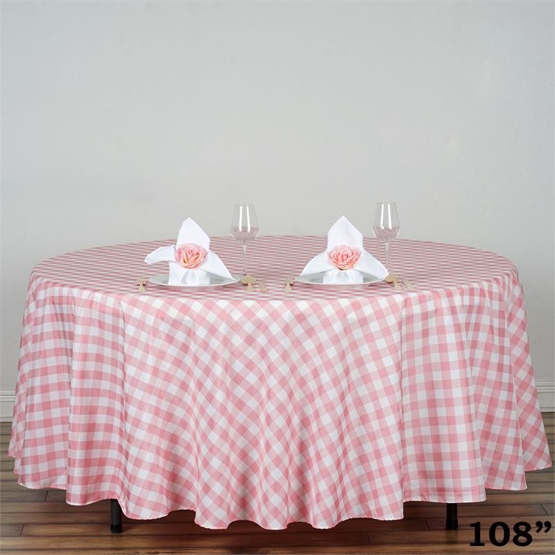 BalsaCircle 108" Gingham Checkered Polyester Tablecloth Rose Quartz Pink and White - Walmart.com | Walmart (US)