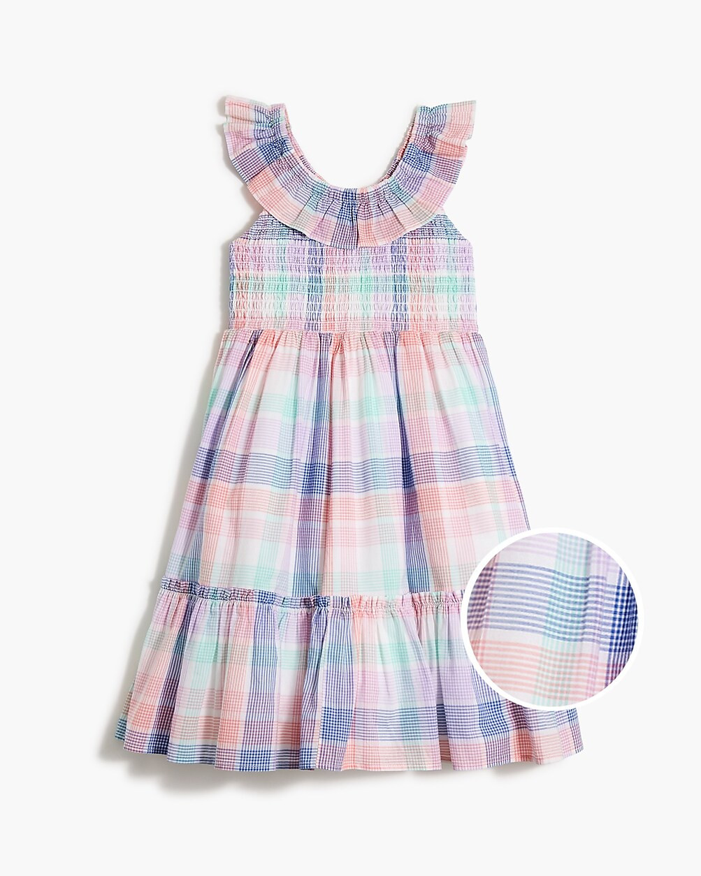 Girls' plaid ruffle-collar smocked dress | J.Crew Factory