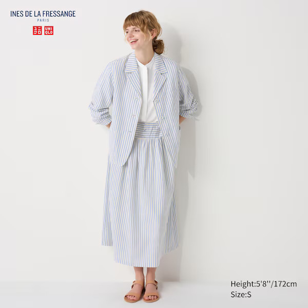 Linen Cotton Gather Striped Skirt | UNIQLO (US)