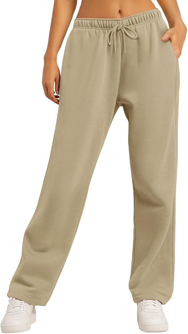 AUTOMET Women’s Fleece Lined Sweatpants Baggy Wide Straight Leg Pants | Amazon (US)