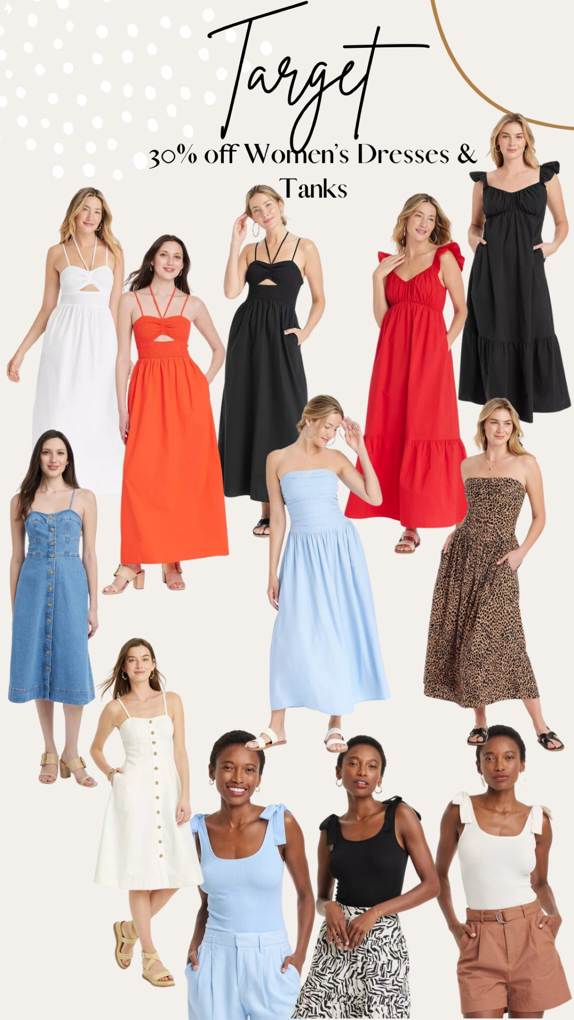 30% off dresses for target circle week. 

Summer dress. Cotton dress. Denim dress. Tube top dress. Drop waist dress. 