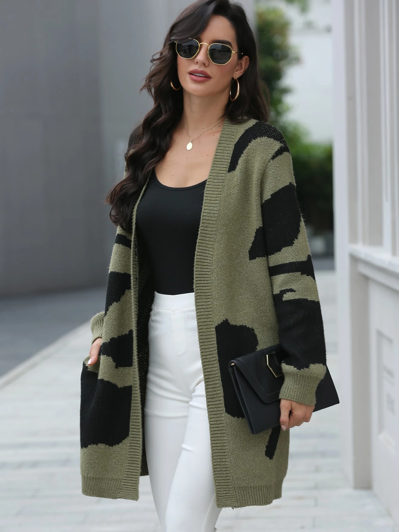 Pocket Front Graphic Pattern Cardigan | SHEIN