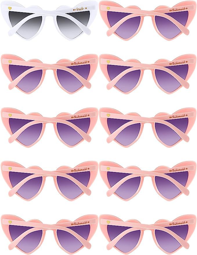 10 Pairs Bride Bridesmaid Sunglasses Heart Shaped Sunglasses Bachelorette Party Sun Glasses Weddi... | Amazon (US)