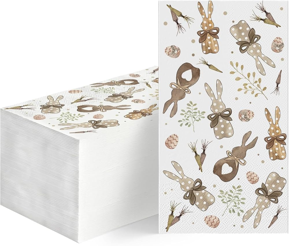 Horaldaily 100 Easter Disposable Paper Decorative Guest Napkins, Bunnies Carrots Easter Eggs Hand... | Amazon (US)