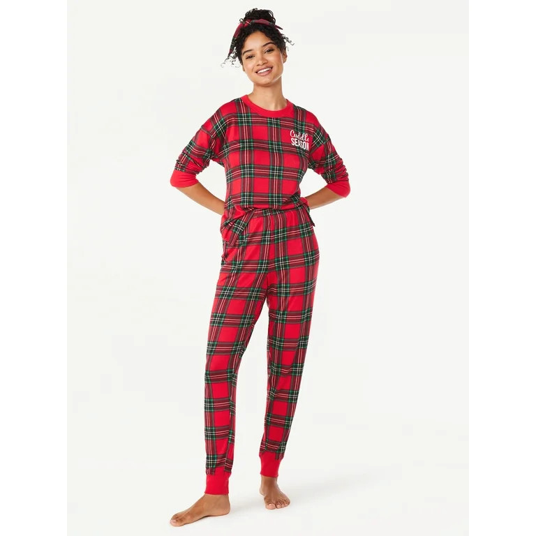 Joyspun Women's Long Sleeve Tee and Joggers Sleep Set with Headband, 3-Piece Pajama Set, Sizes S-... | Walmart (US)