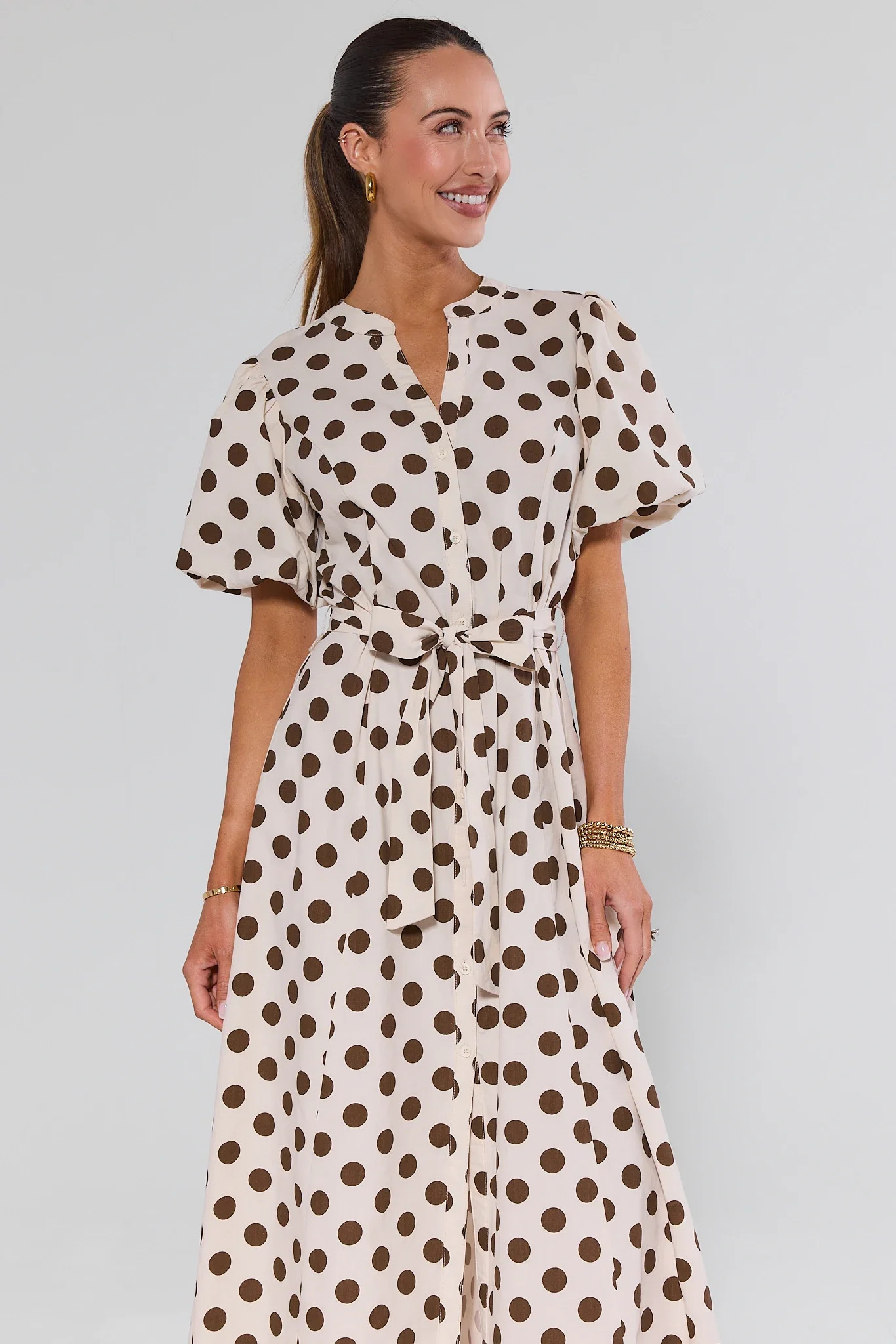 Cream Polka Dot Midi Dress | Avara