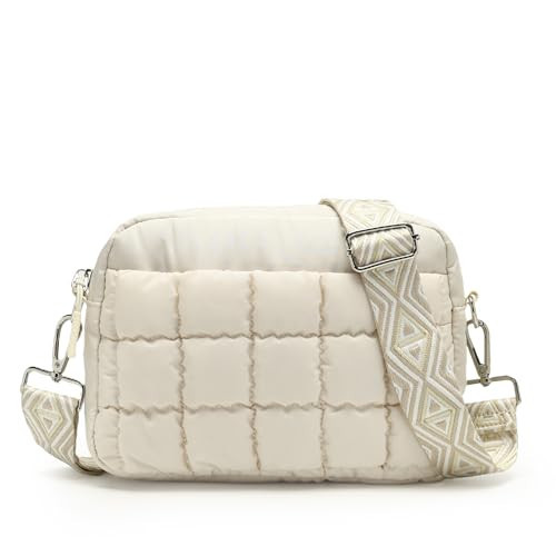 Herald Small Puffer Crossbody Bags for Women, Lightweight Nylon Quilted Shoulder Purse Handbag with Multiple Pockets (New Beige) | Amazon (US)