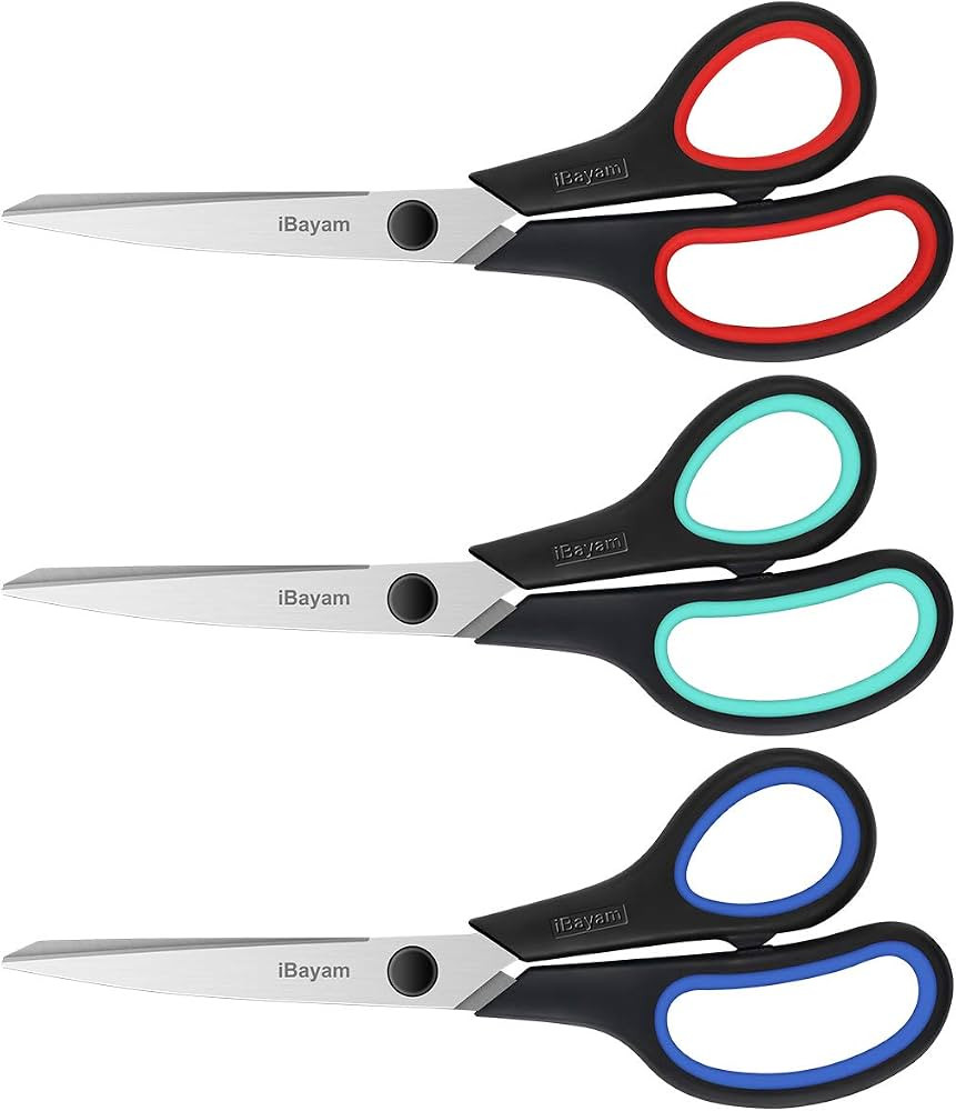 Scissors, iBayam 8" Multipurpose Scissors Bulk 3-Pack, Ultra Sharp Blade Shears, Comfort-Grip Han... | Amazon (US)