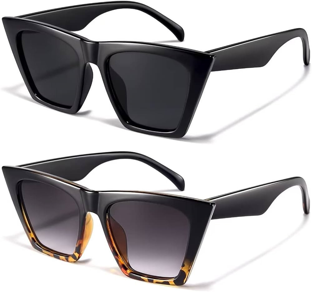 racico Trendy Cat Eye Sunglasses Women - 2 pack Vintage Oversized Cateye Style Square Sun Glasses... | Amazon (US)