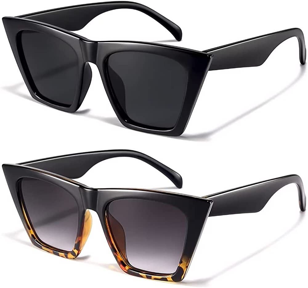 racico Trendy Cat Eye Sunglasses Women - 2 pack Vintage Oversized Cateye Style Square Sun Glasses... | Amazon (US)