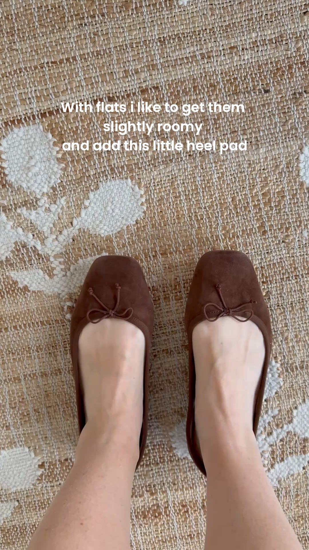 Wearing 7.5. I would say these are true to size like I could probably get into a seven, but when it comes to flats, I find them more comfortable when I size up half a size and then add a little pad.
Something I started doing after wearing flats all around New York City one weekend many years ago 