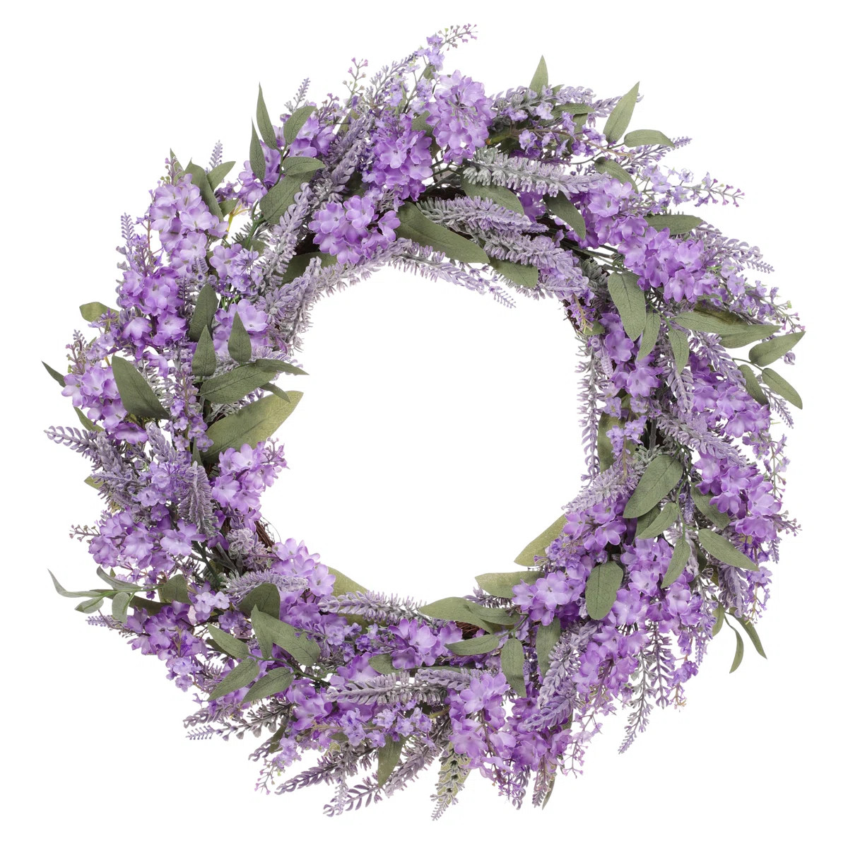 Artificial Lavender Floral Spring Wreath With Green Leaves | Wayfair North America