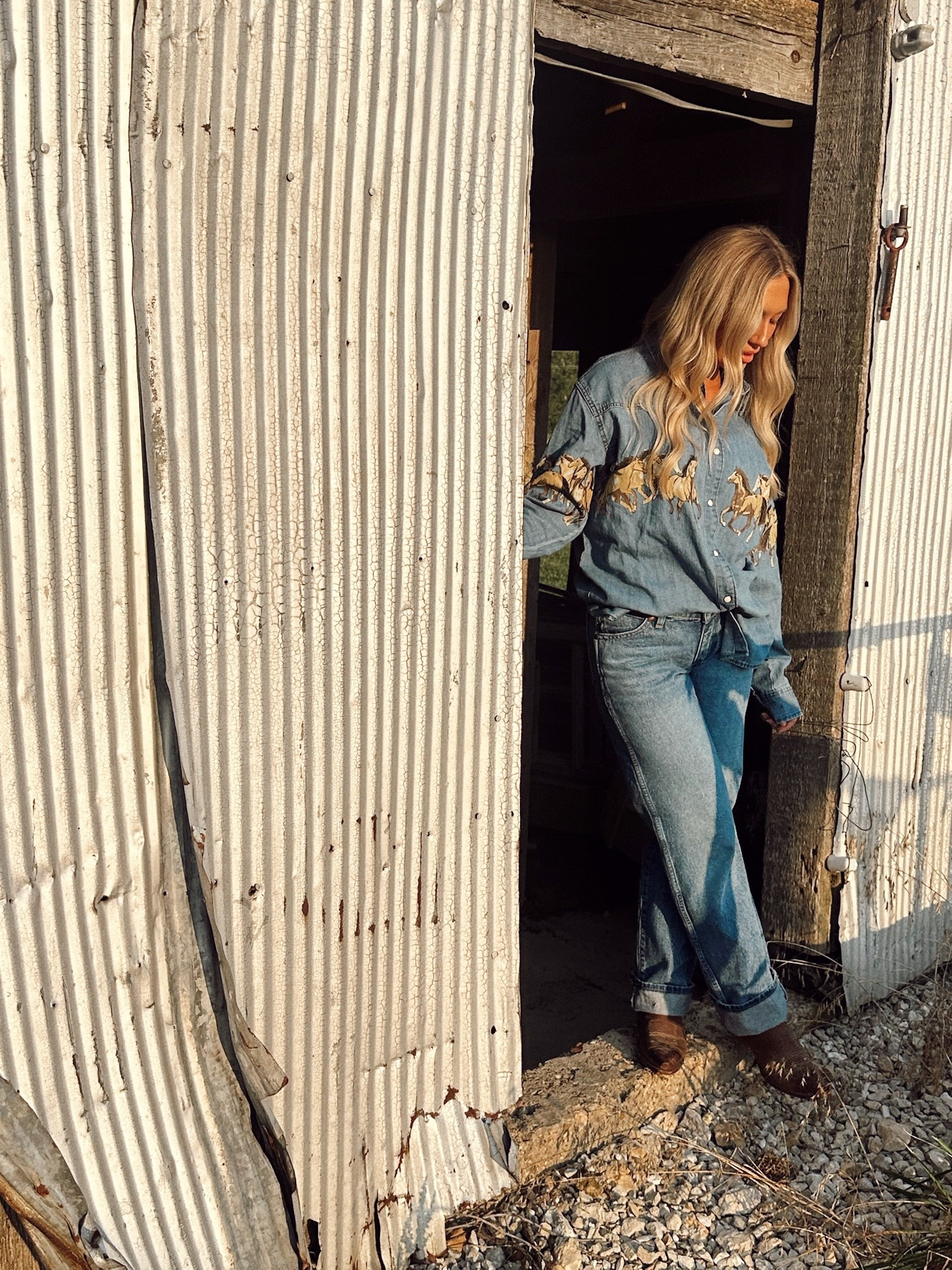 Fall Western outfit inspo 🤠🍂 Wrangler denim shirt with embroidered horses + relaxed fit Wrangler jeans = the perfect cozy fall outfit.
This head-to-toe denim-on-denim look is giving vintage cowgirl style, Western fashion, and fall ranch outfit vibes. Pair it with your favorite brown leather boots for pumpkin patch dates, rodeo nights, or cozy bonfires.
Wrangler pieces are timeless, comfortable, and perfect for layering with cardigans or jackets as the weather cools.
Shop my fall Western outfit, Wrangler jeans, and embroidered denim shirt all linked on my LTK 🤎

#LTKautumn #LTKSeasonal #LTKStyleTip