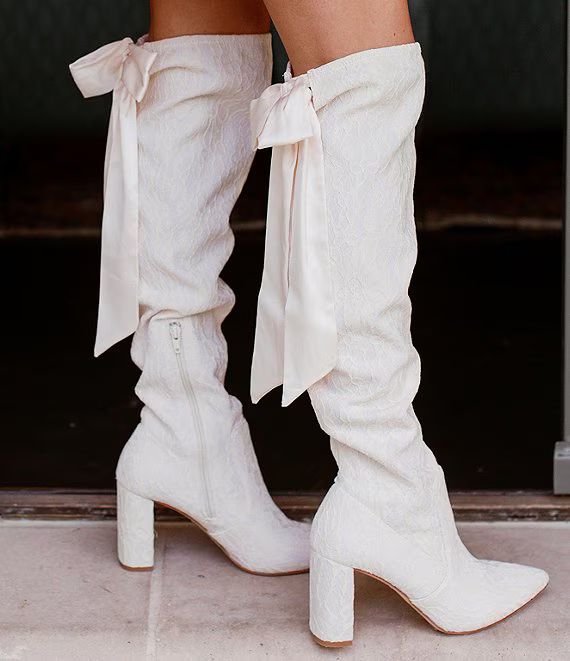 x Nicola Bathie Nicola Over-the-Knee Lace Detailed Silk Bow Dress Boots | Dillard's